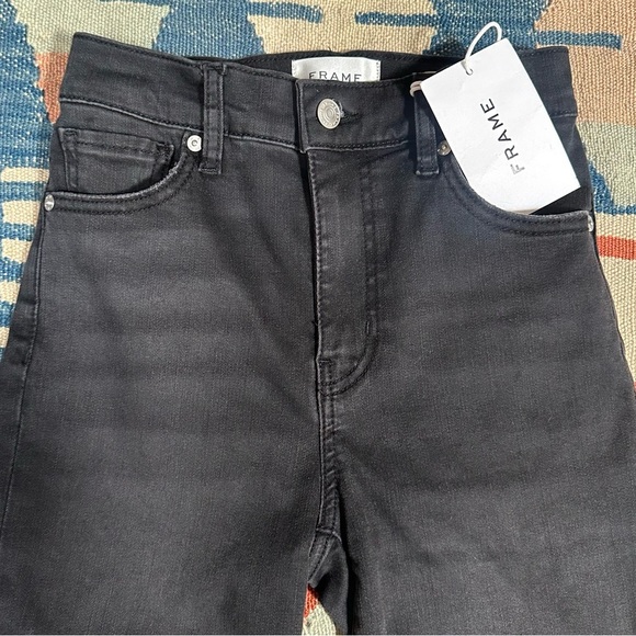 FRAME Le Sleek Straight Jeans In Kerry Dark Grey Black Luxury NWT - Picture 11 of 15